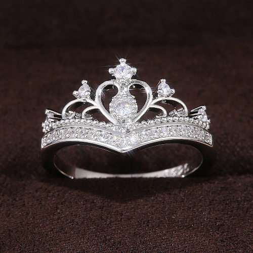 Criativo micro-incrustado zircão senhoras coroa anel de cobre clássico moda mão jóias