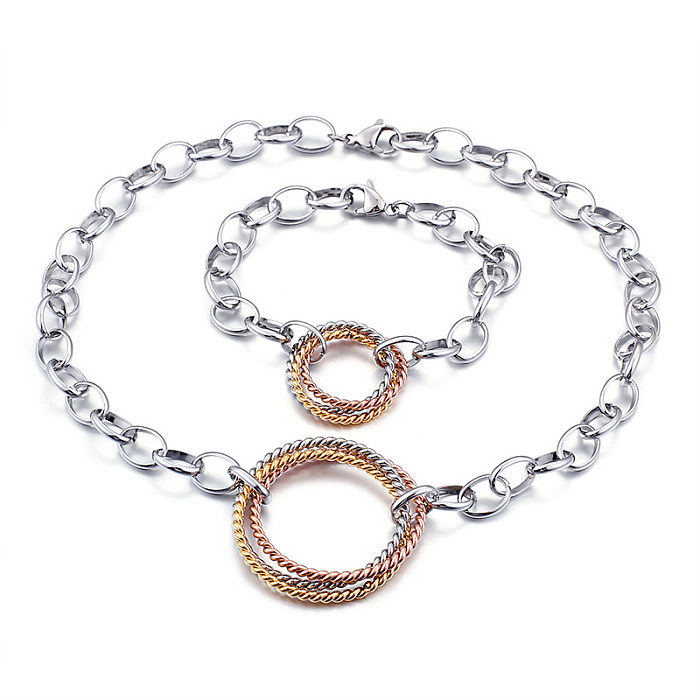Conjunto de dos piezas de pulsera y collar entrelazado de acero inoxidable a la moda, venta al por mayor, regalo del Día de San Valentín