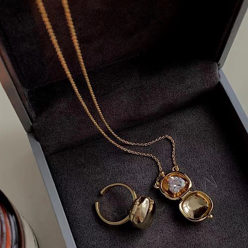 Colar de anéis de zircão com incrustações de cobre de cor sólida estilo simples