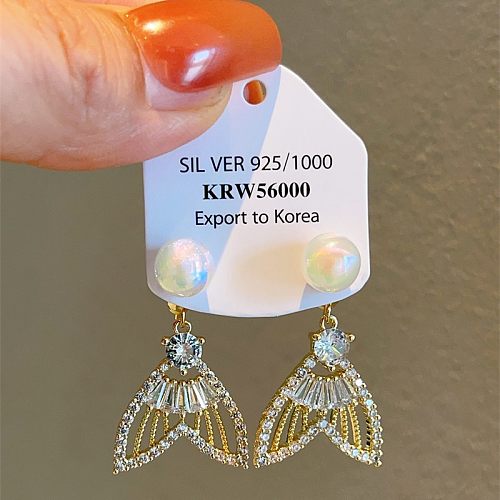 1 Pair Vacation Sweet Fish Tail Plating Inlay Copper Zircon Earrings