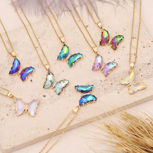 Multicolor Gradient Butterfly Personality Stainless Steel Necklace
