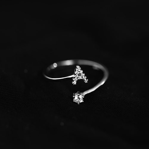 IG Style Simple Style Letter Copper Plating Inlay Zircon Open Ring