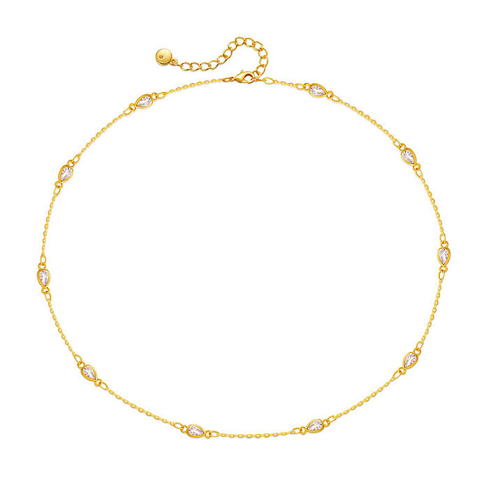 Simple Style Solid Color Copper Plating Chain Inlay Zircon Gold Plated Necklace