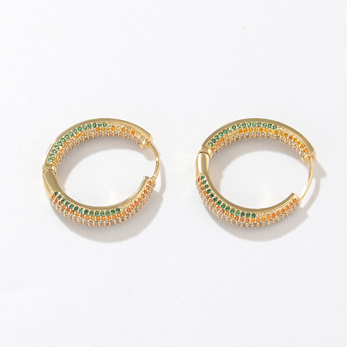 Vintage Style Geometric Copper Hoop Earrings Plating Inlay Zircon Copper Earrings