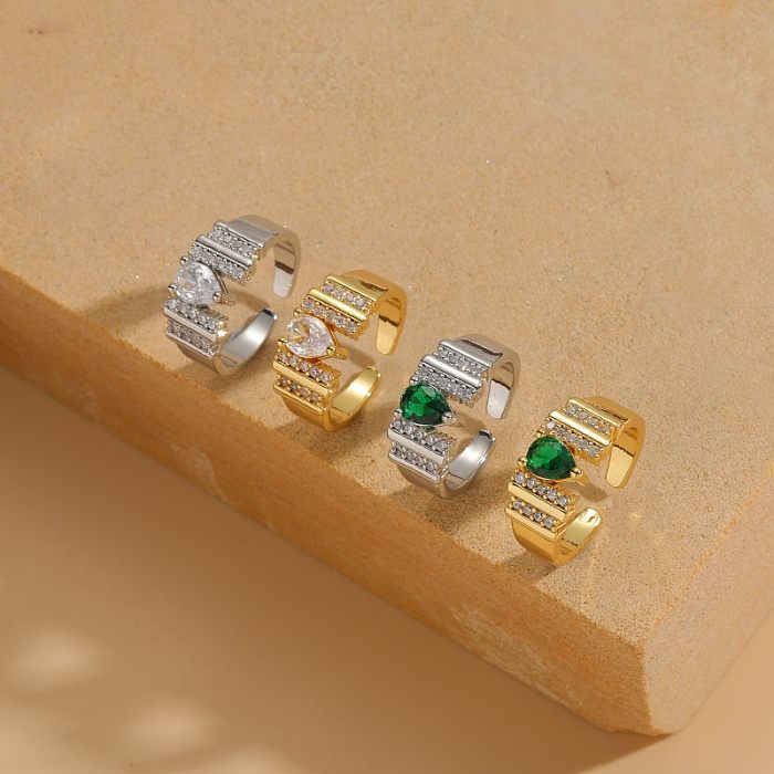 Retro Commute Water Droplets Copper Plating Inlay Zircon 14K Gold Plated White Gold Plated Open Rings