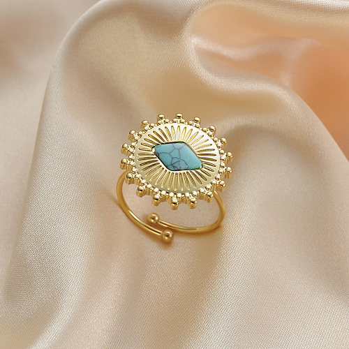 Vintage Style Sun Stainless Steel Open Ring Plating Turquoise Stainless Steel Rings 1 Piece