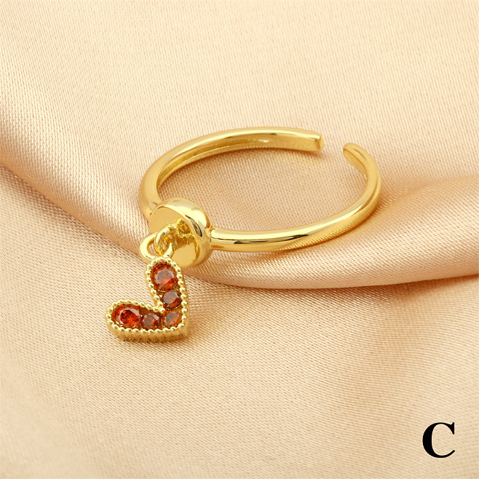 O ouro simples do zircão 18K do embutimento do chapeamento de cobre da forma do coração do estilo chapeou anéis abertos