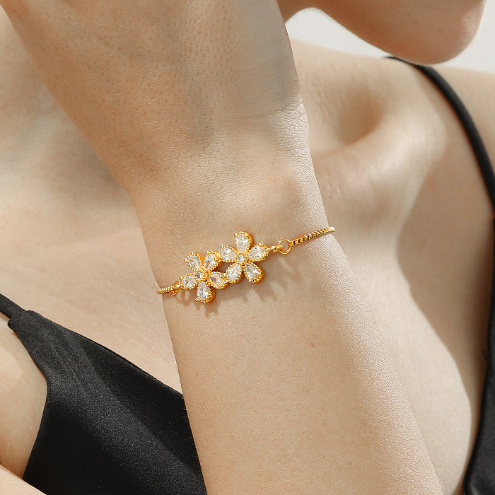 Bracelets plaqués or 18 carats avec incrustation de cuivre et de fleur en forme de cœur humain, Style Simple et élégant
