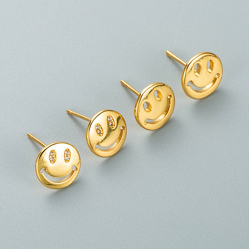 Boucles d'oreilles à la mode en cuivre plaqué or et Zircon Micro-incrusté Smiley Face