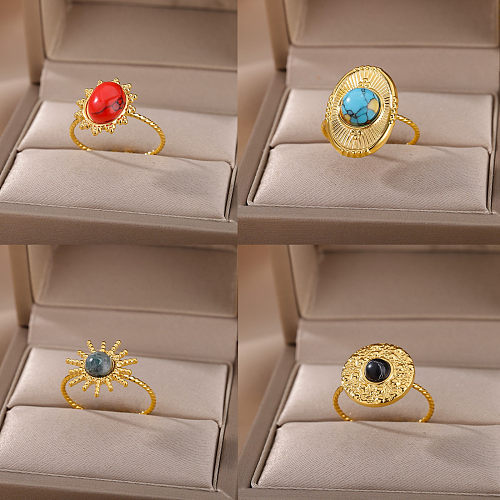 1 Piece Fashion Sun Stainless Steel Plating Inlay Turquoise Open Ring