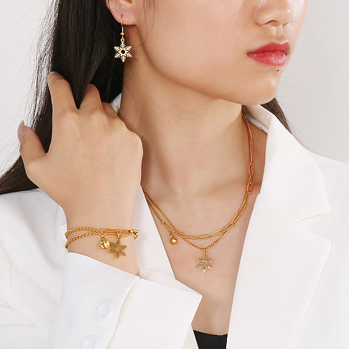 Vacation Snowflake Titanium Steel Plating 18K Gold Plated Bracelets Earrings Necklace