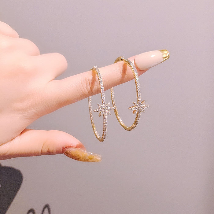 1 Pair Elegant Lady Simple Style Star Inlay Copper Zircon Earrings