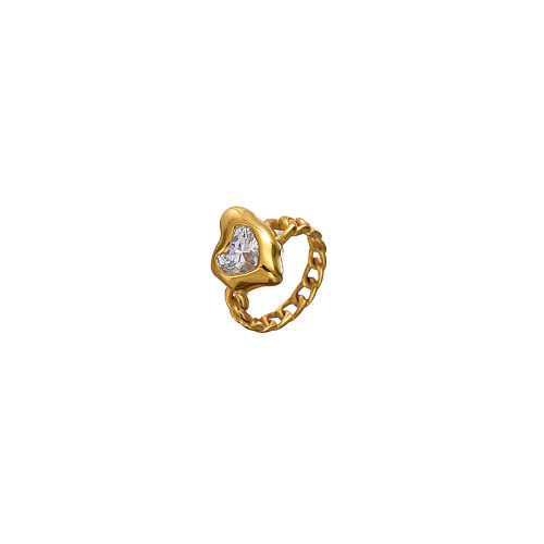 Wholesale Modern Style Commute Heart Shape Stainless Steel Plating Inlay Gold Plated Zircon Rings