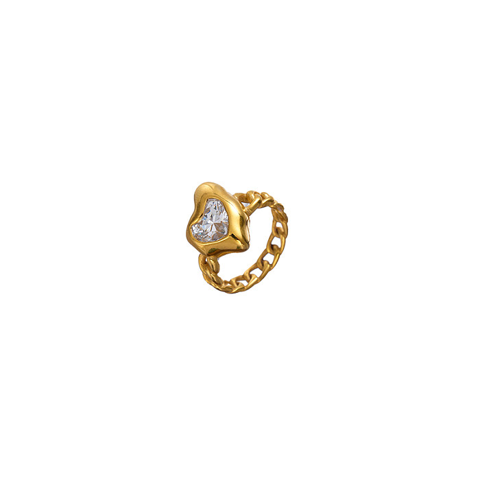 Wholesale Modern Style Commute Heart Shape Stainless Steel Plating Inlay Gold Plated Zircon Rings