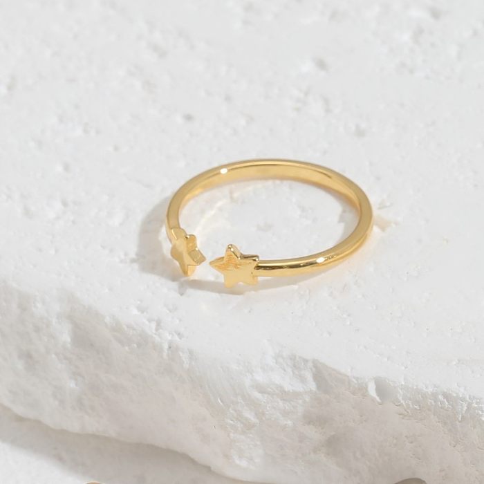 Elegante, luxuriöse, einfarbige offene Ringe mit Kupferbeschichtung und Zirkoneinlage, 14 Karat vergoldet