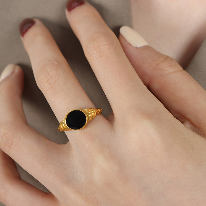 Simple Style Round Titanium Steel Enamel 18K Gold Plated Open Ring
