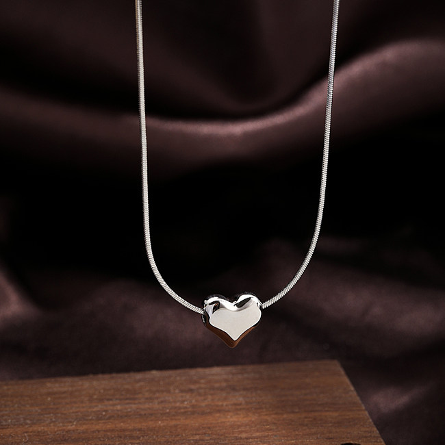 Sweet Commute Heart Shape Copper Silver Plated Necklace In Bulk