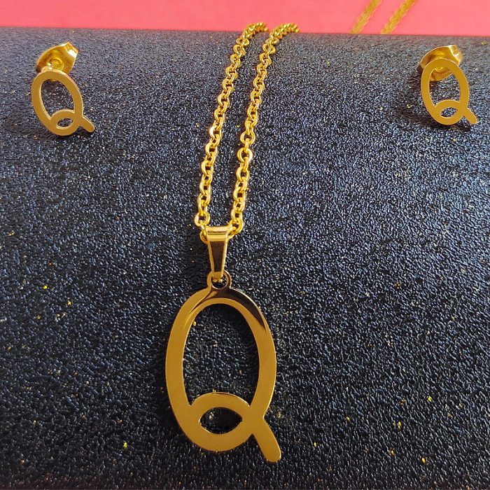Collar De Pendientes Chapado En Oro De Acero Titanio Con Letras De Moda