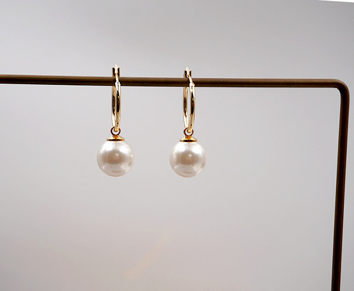 Collier de boucles d'oreilles en acier et cuivre plaqué, Style Simple et élégant, Imitation de perle géométrique