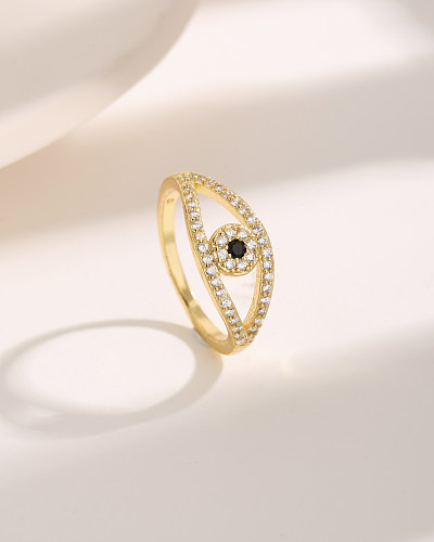 Simple Style Classic Style Eye Copper Plating Hollow Out Inlay Zircon 18K Gold Plated Open Rings