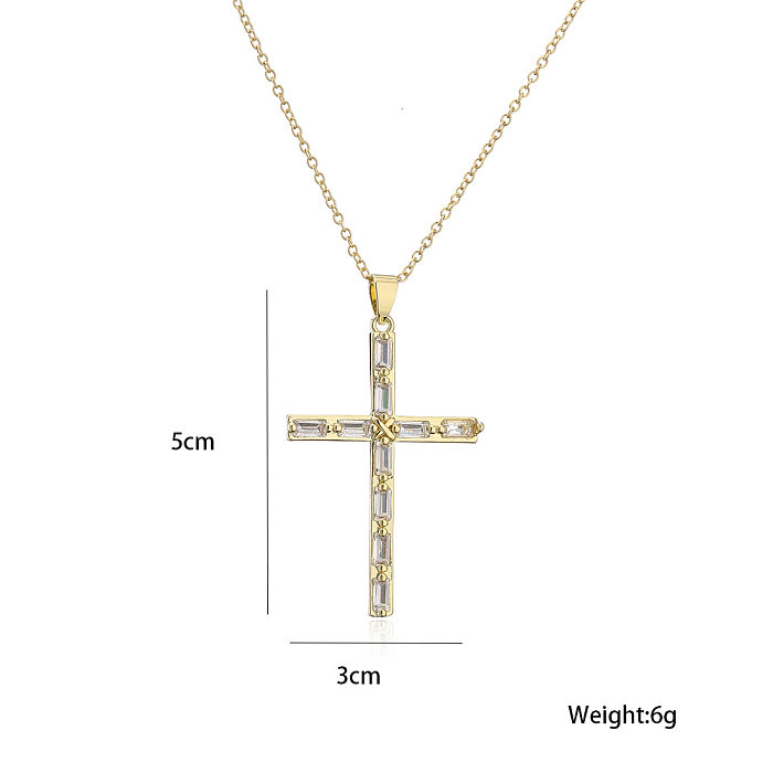 Europe And America Religious Jewelry Copper Plated 18K Gold Zircon Cross Pendant Necklace