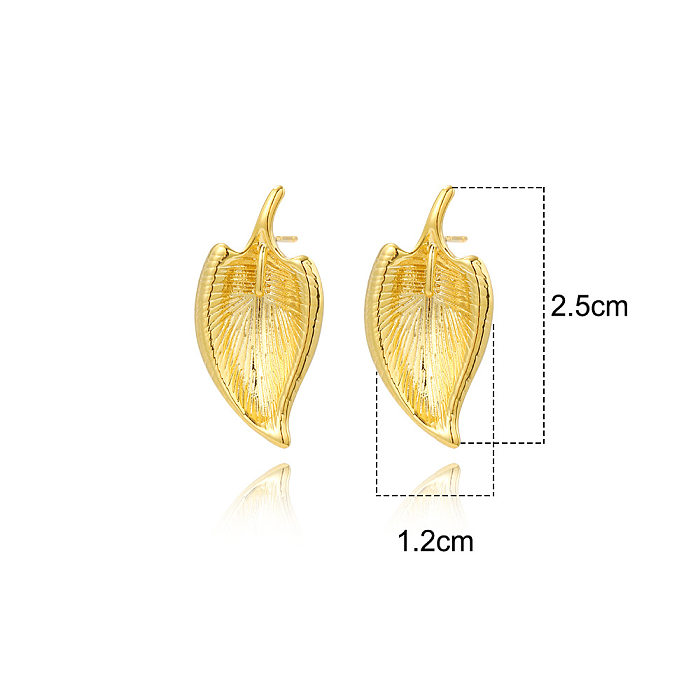 1 Pair Simple Style Leaves Plating Brass Ear Studs