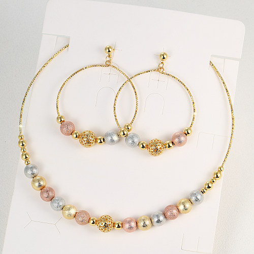 1 ensemble Glam mode fleur douce perlée cuivre perlé placage creux perles cuivre unisexe ensemble de bijoux