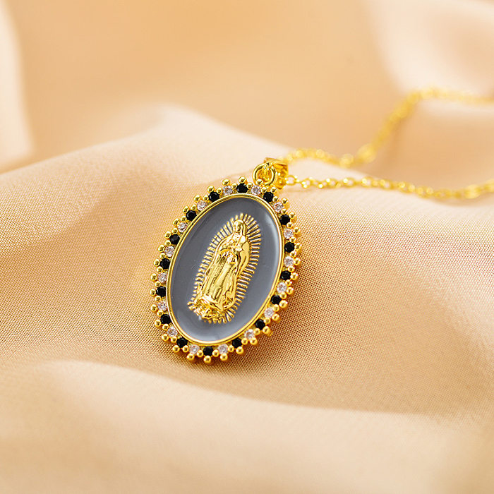 Collar con colgante chapado en oro con circonita de cristal artificial, esmalte de cobre geométrico de estilo étnico
