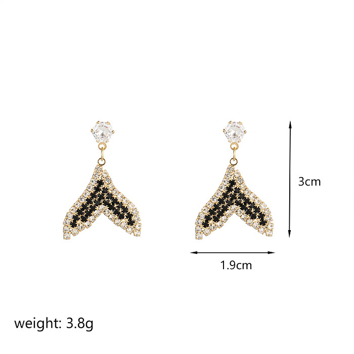 1 Pair IG Style Fish Tail Plating Inlay Copper Zircon 18K Gold Plated Drop Earrings