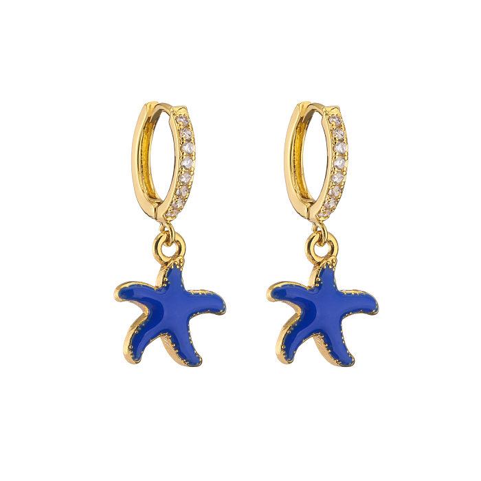 Retro Micro-inlaid Zircon Oil Drop Color Heart Starfish Lightning Earrings