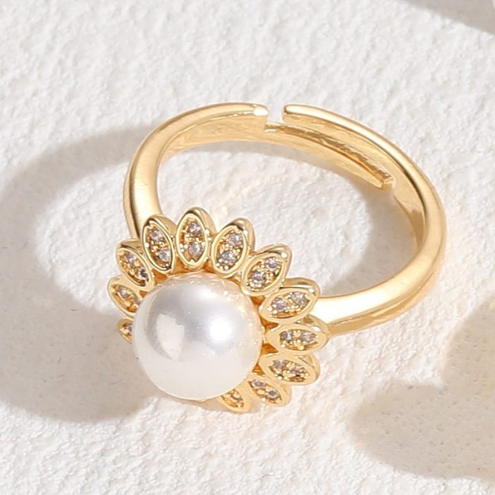 Elegante e luxuoso estilo clássico estrela chapeamento de cobre incrustado zircão anel aberto banhado a ouro 14K