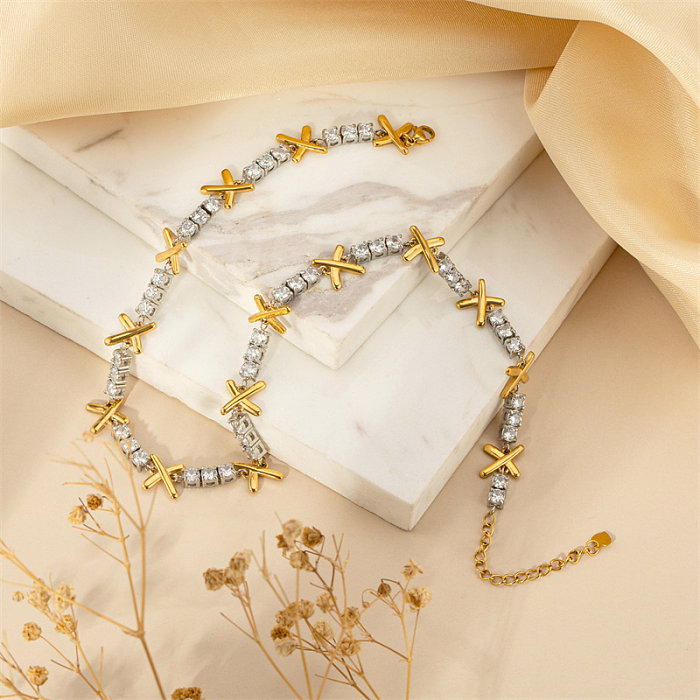 Simple Style Classic Style Letter Stainless Steel Plating Inlay Zircon Gold Plated Necklace
