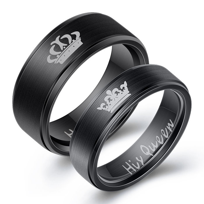 Simple Style Letter Crown Pattern Titanium Steel Couple Ring
