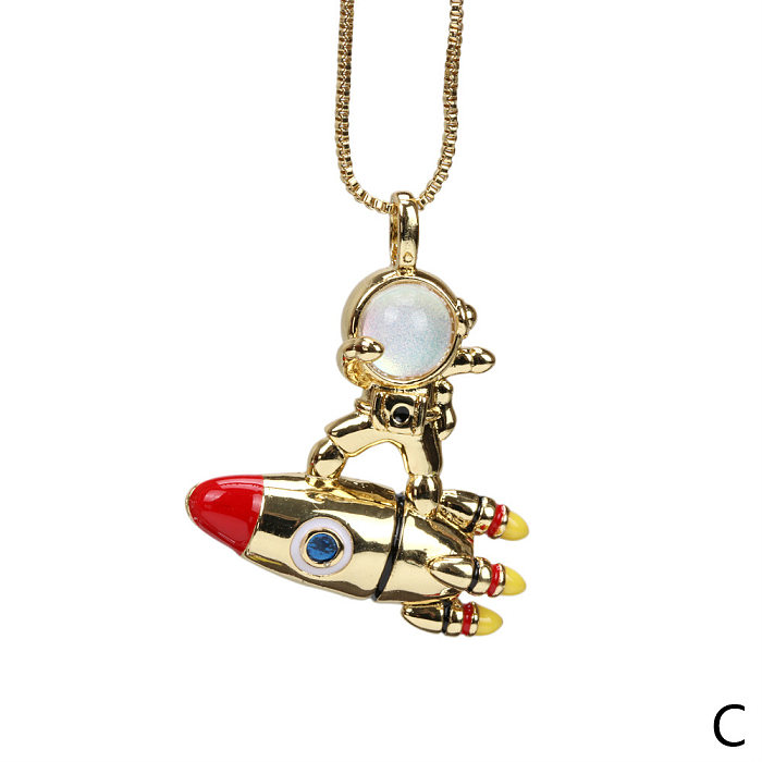 New Astronaut Astronaut Crystal Necklace Long Sweater Chain Drop Oil Pendant