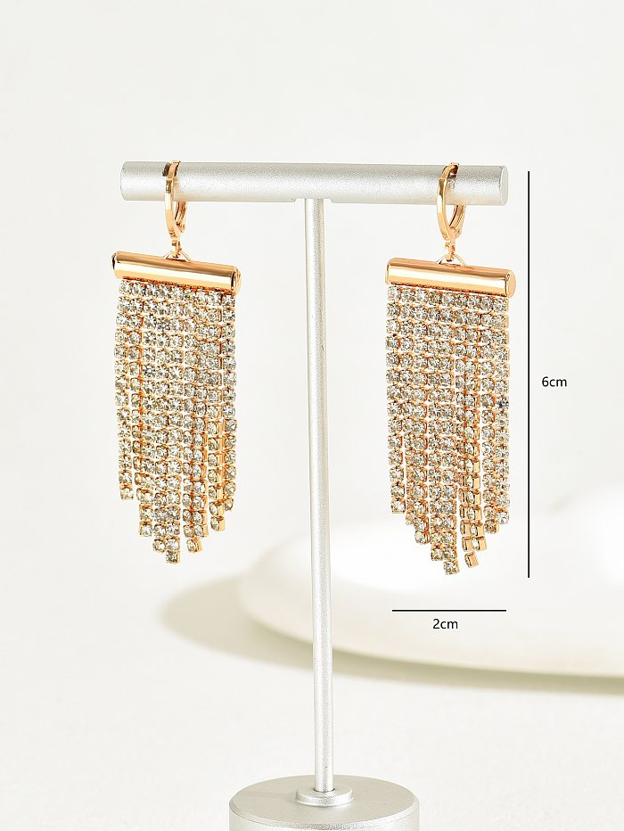1 Pair Elegant Shiny Tassel Plating Inlay Copper Zircon 18K Gold Plated Drop Earrings
