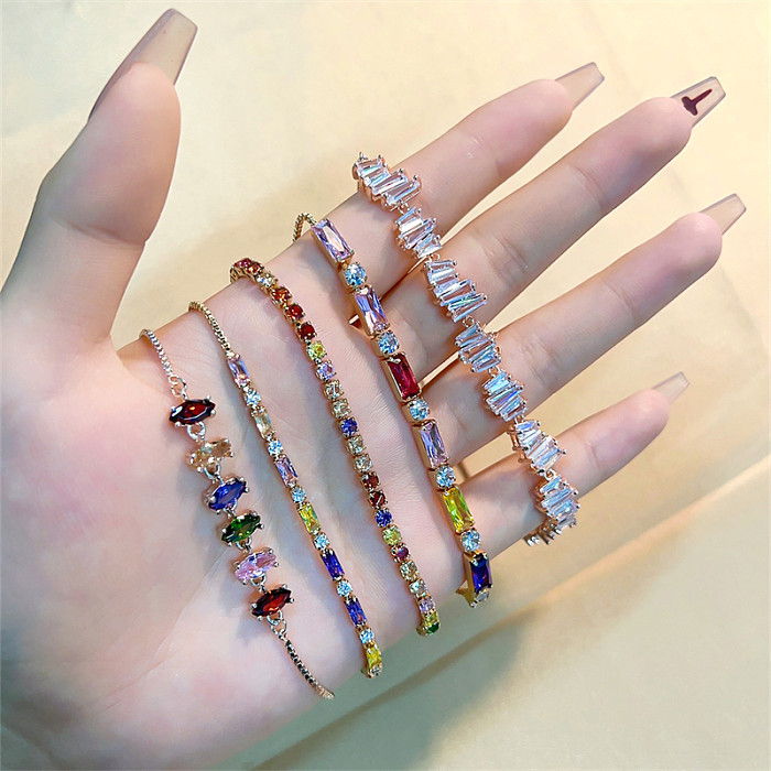 Vintage Style Simple Style Shiny Round Square Water Droplets Copper Plating Inlay Zircon Gold Plated Bracelets