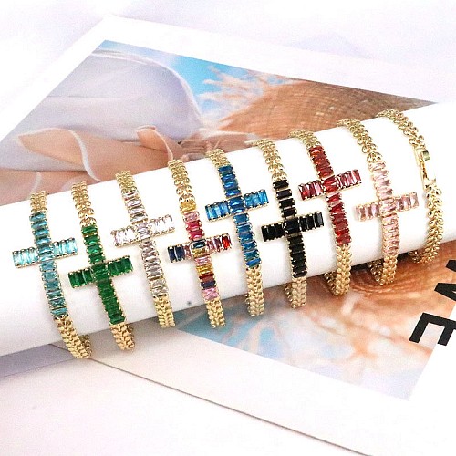 Bracelets en Zircon plaqué or et cuivre, croix brillante rétro, en vrac