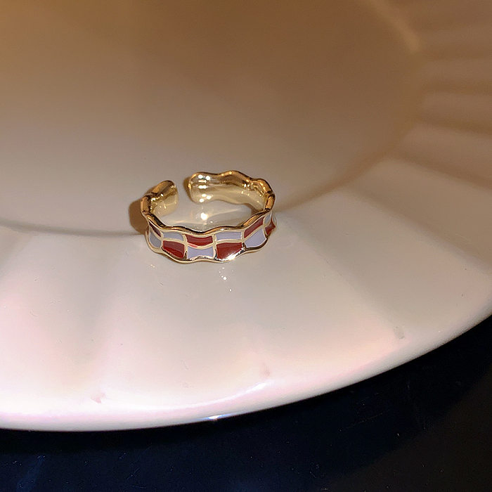 Glam Rectangle Copper Enamel Inlay Zircon Open Rings