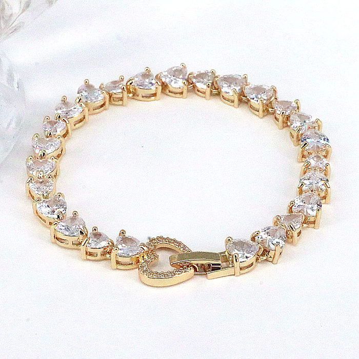 Bracelets luxueux en cuivre plaqué or et Zircon en forme de cœur brillant, en vrac