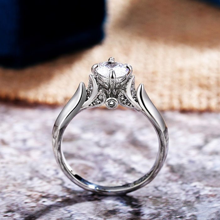 Modischer OL-Engagement-Klassiker-Ring aus glänzendem Zirkon-Kupfer mit vier Krallen