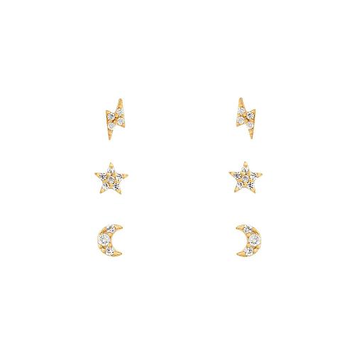 Boucles d'oreilles en forme d'étoile, de lune et de foudre, style simple, en cuivre