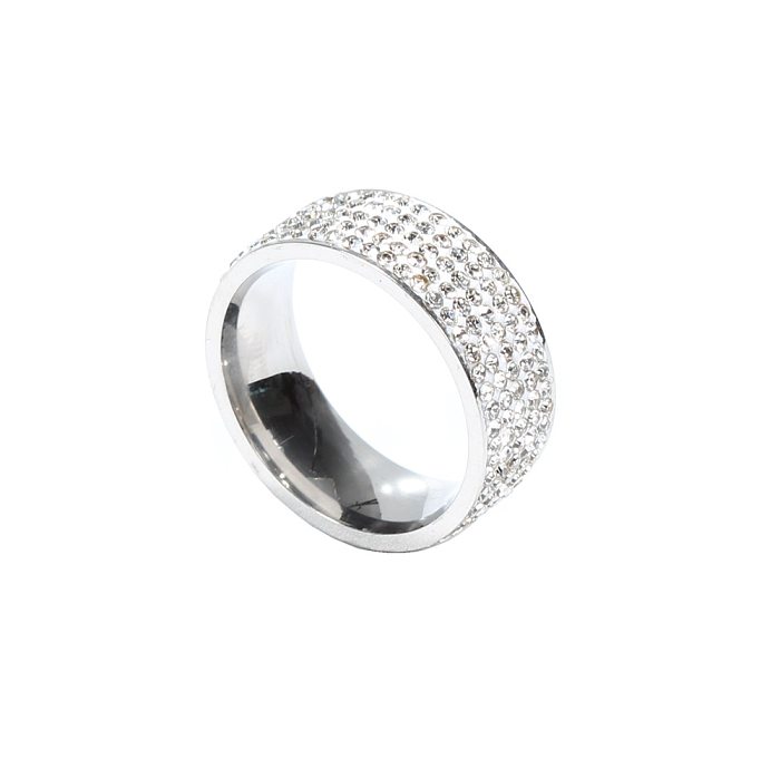 Fashion Stainless Steel Electroplated Five-Row Diamond Ring Wholesale