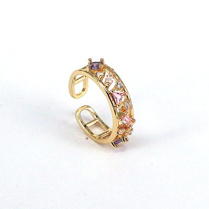 Simple Style Heart Shape Copper Gold Plated Artificial Pearls Zircon Open Ring 1 Piece