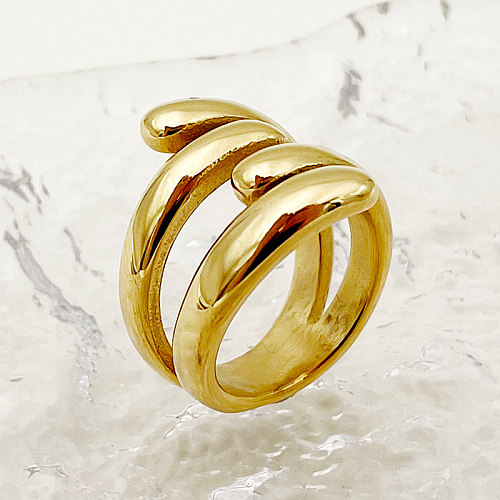 Anéis banhados a ouro com revestimento de aço inoxidável irregular retrô hip-hop