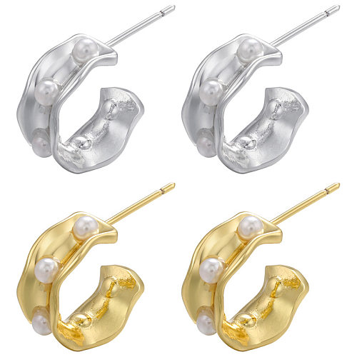 Copper Plated 18K Gold Pearl Earrings Irregular Geometric Shape Earrings