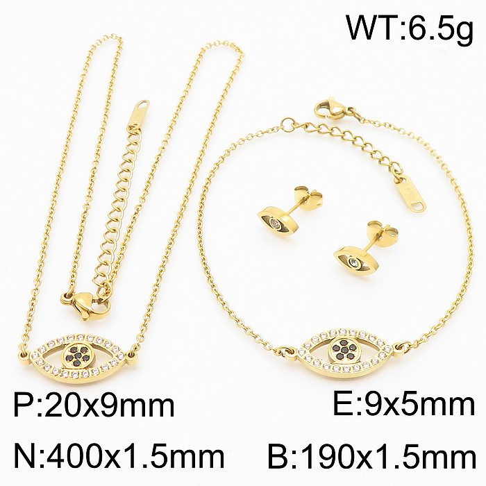 Sweet Simple Style Devil'S Eye Titanium Steel Plating Inlay Rhinestones 18K Gold Plated Bracelets Earrings Necklace