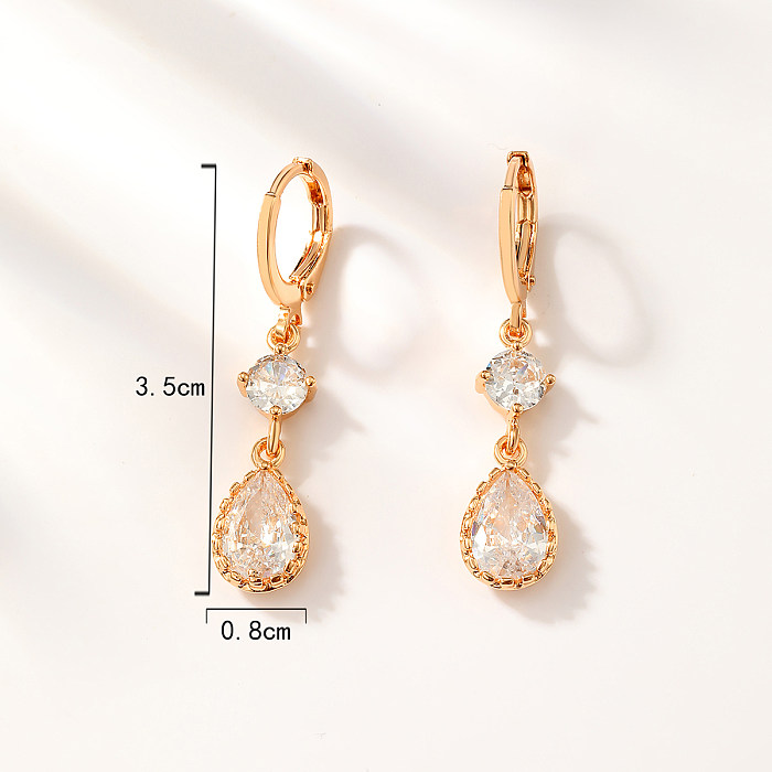 1 Pair Elegant Luxurious Simple Style Cross Water Droplets Flower Copper Plating Inlay Zircon 18K Gold Plated Drop Earrings
