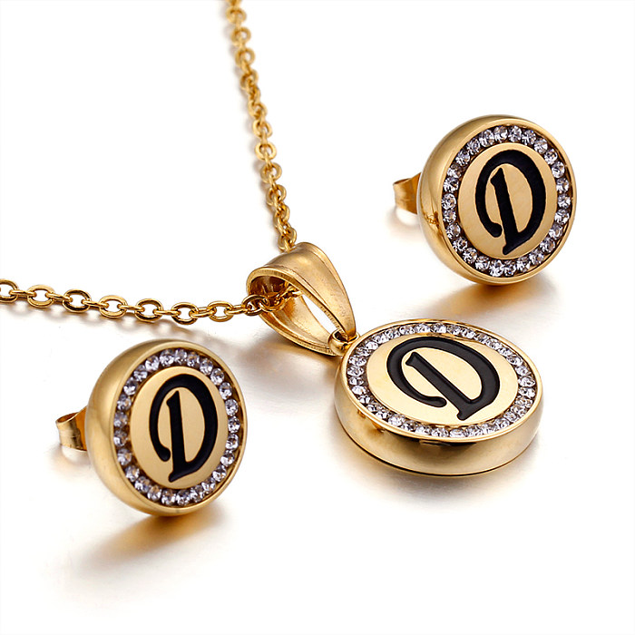 Sweet Letter Stainless Steel Plating 18K Gold Plated Earrings Necklace