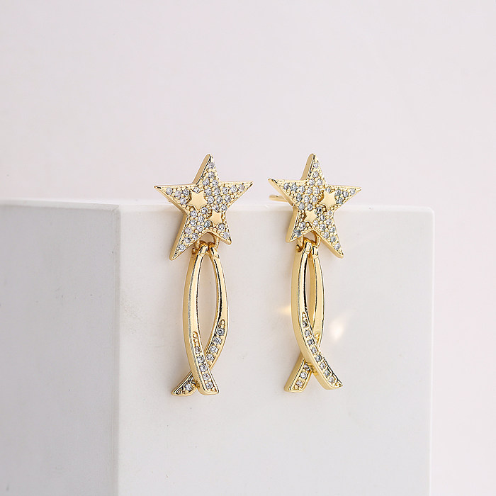 Alfinetes de orelha geométricos irregulares de cobre fashion 18k ouro zircão