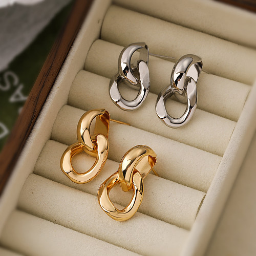 1 paire de boucles d'oreilles pendantes en cuivre plaqué or 18 carats, Style Simple, placage géométrique
